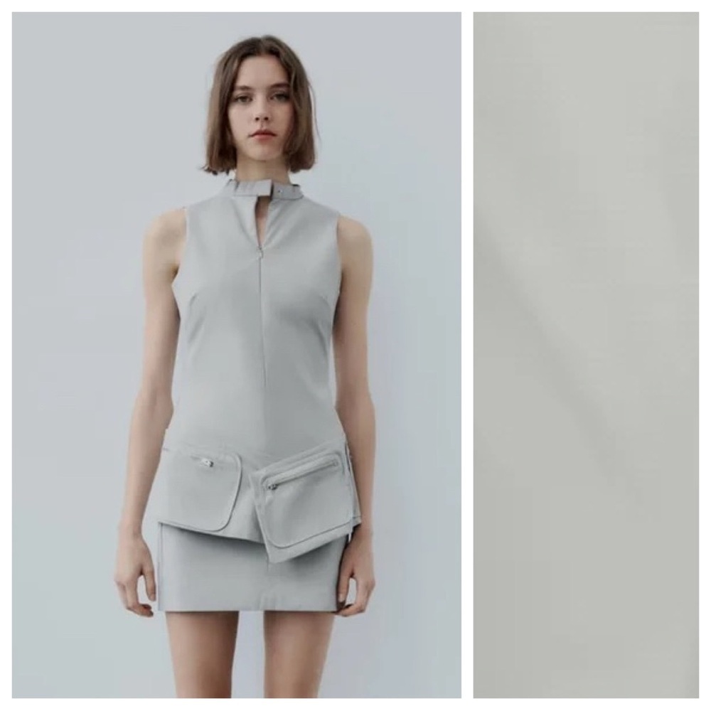 NWT. Zara Stone Short Dress with Belt and Pockets. Size L.
